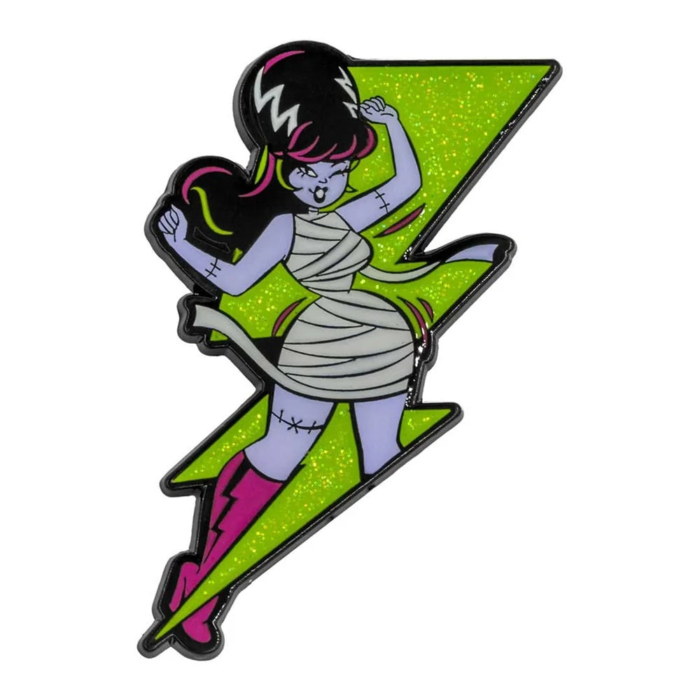 Bride Bolt Green Glitter Enamel Pin