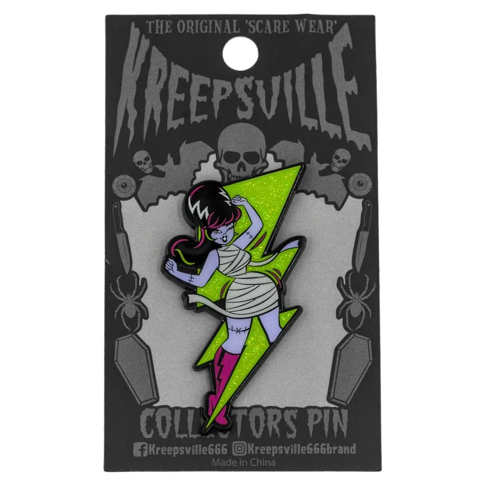 Bride Bolt Green Glitter Enamel Pin