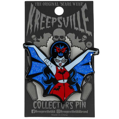 Vampire Girl Batwing Glitter Enamel Pin