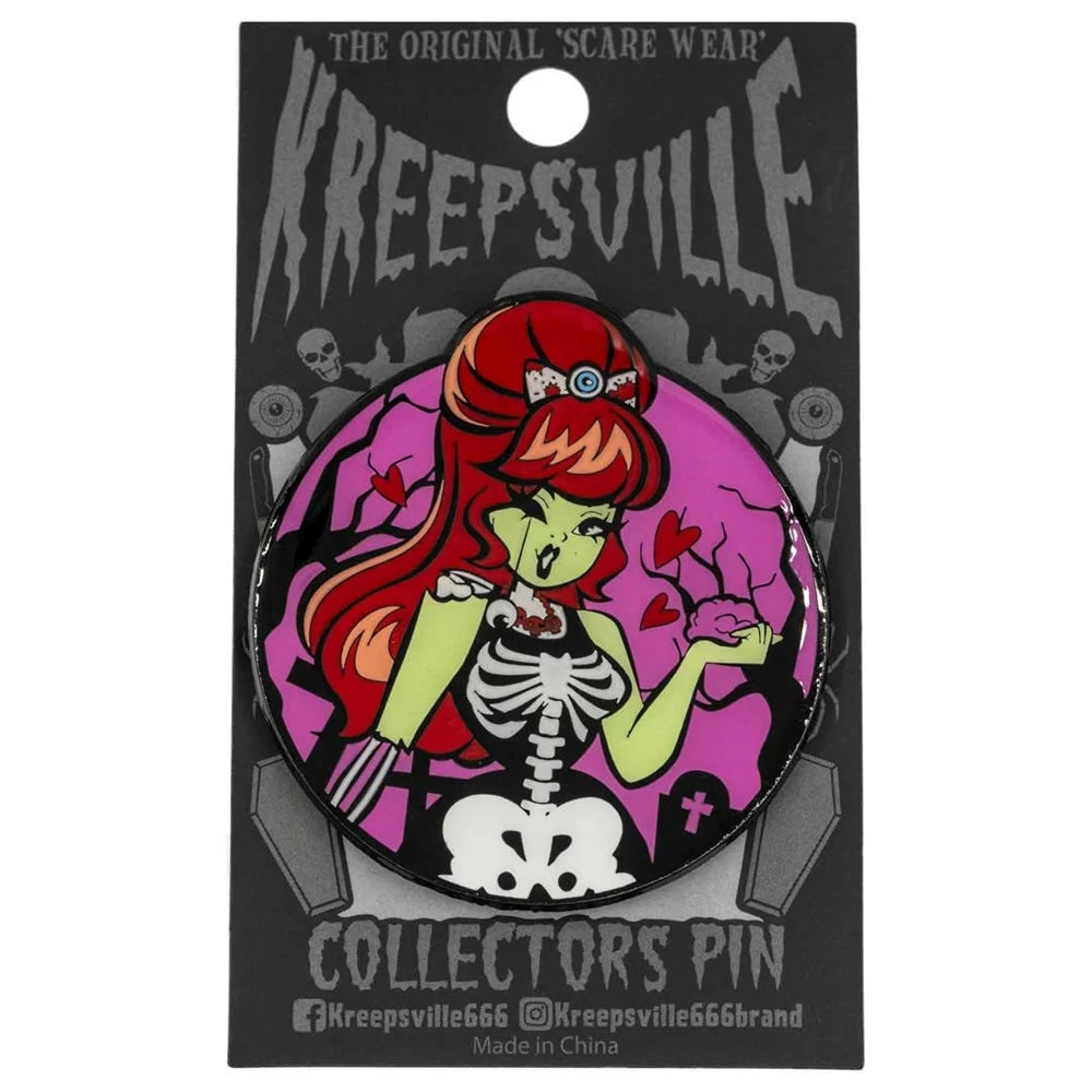 Zombie Girl Moon Glow Enamel Pin