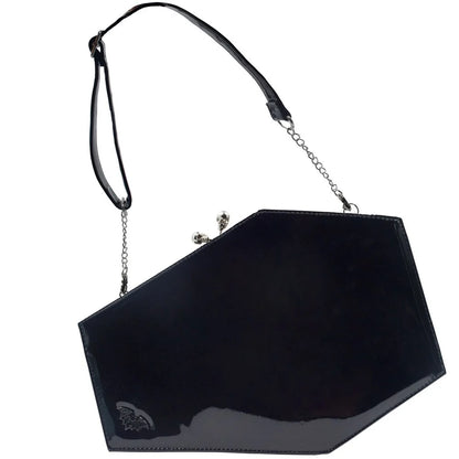 Skull Kiss Lock Deluxe Patent Coffin Handbag
