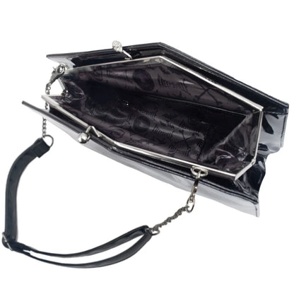 Skull Kiss Lock Deluxe Patent Coffin Handbag