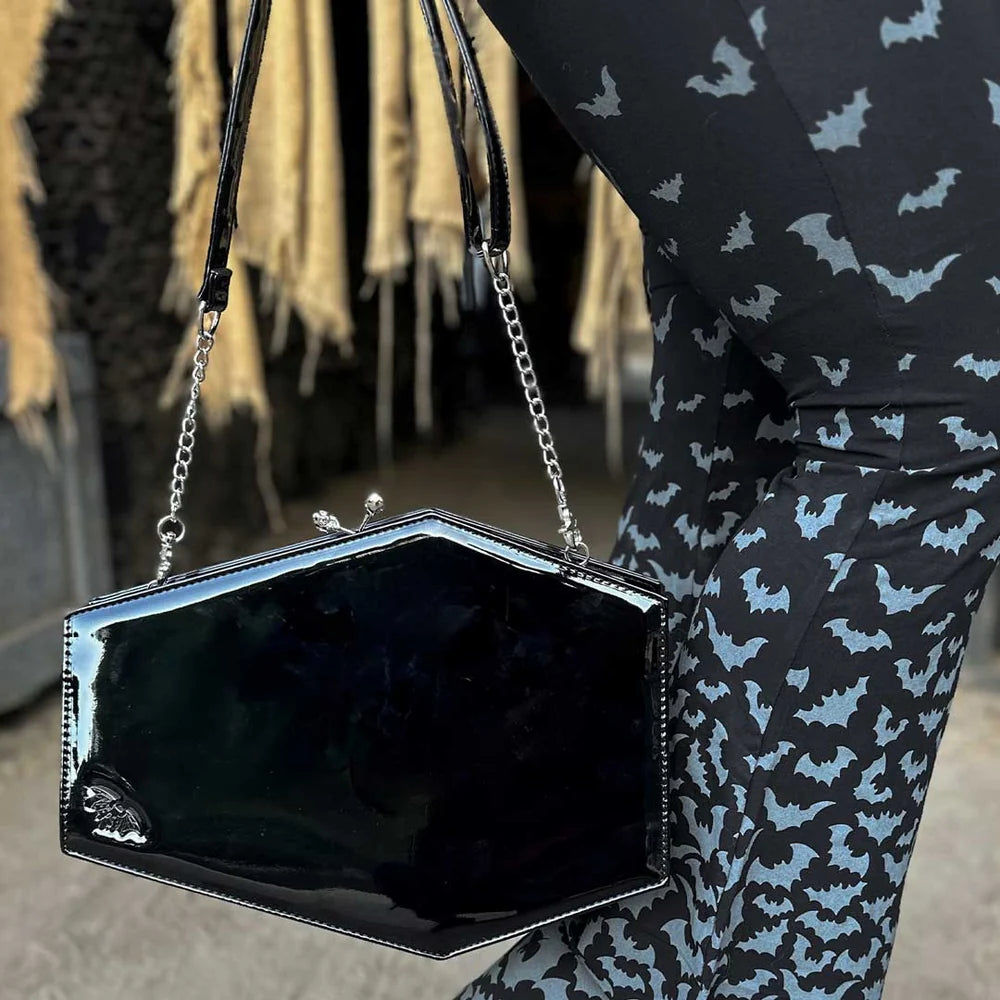 Skull Kiss Lock Deluxe Patent Coffin Handbag